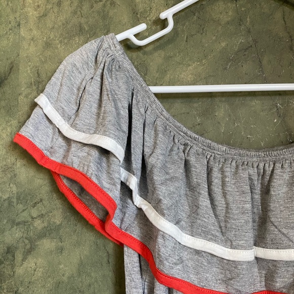 Sun N Moon Grey Red Trim Off Shoulder Romper - Picture 4 of 8